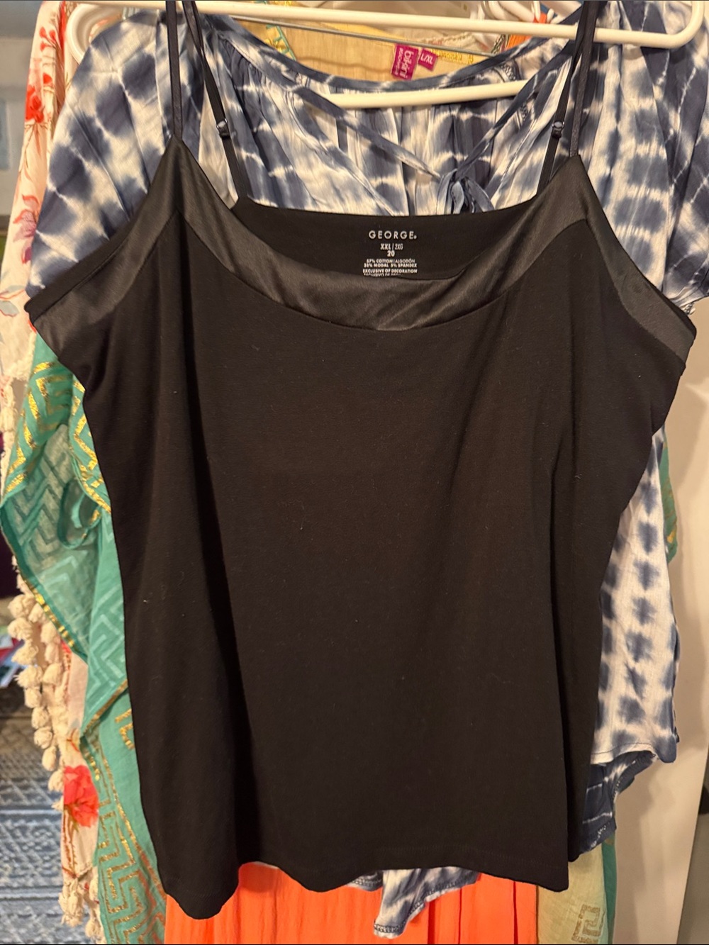 George Black Satin-Trim Tank with Adjustable Straps